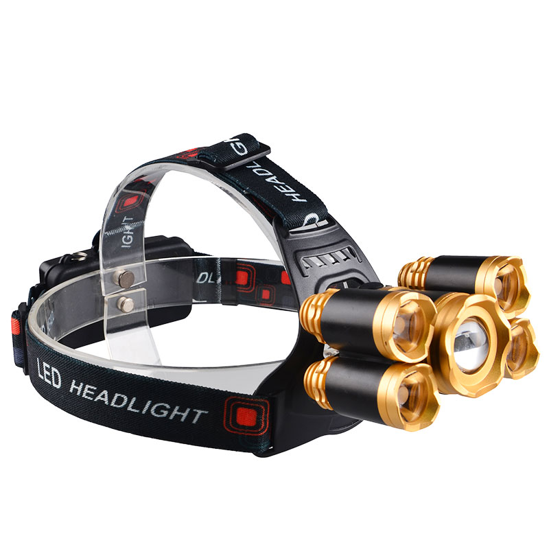 Most Powerful Aluminum 5 LED 4 Modes Zoom Rechargeable led Headlamp