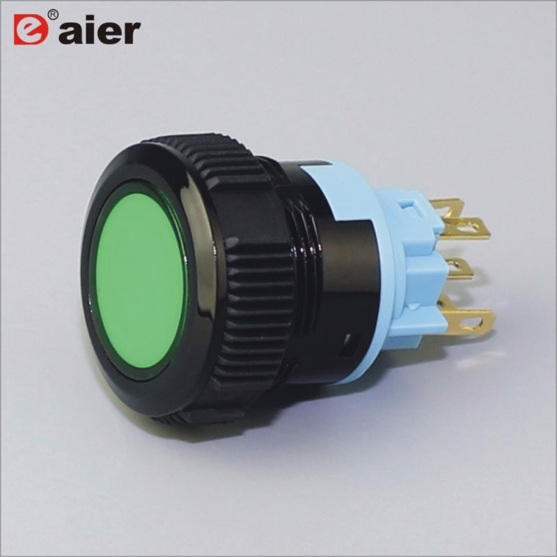 22mm Flat Button Lens Illuminated SPDT Momentary IP67 Black Color Plastic Push Button Switch