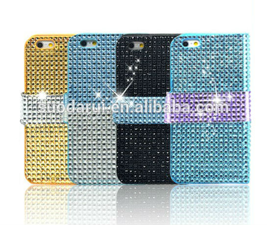 Book Style Pouch Diamond Rhinestone Bling Leather Wallet Case for iPhone 6 4.7