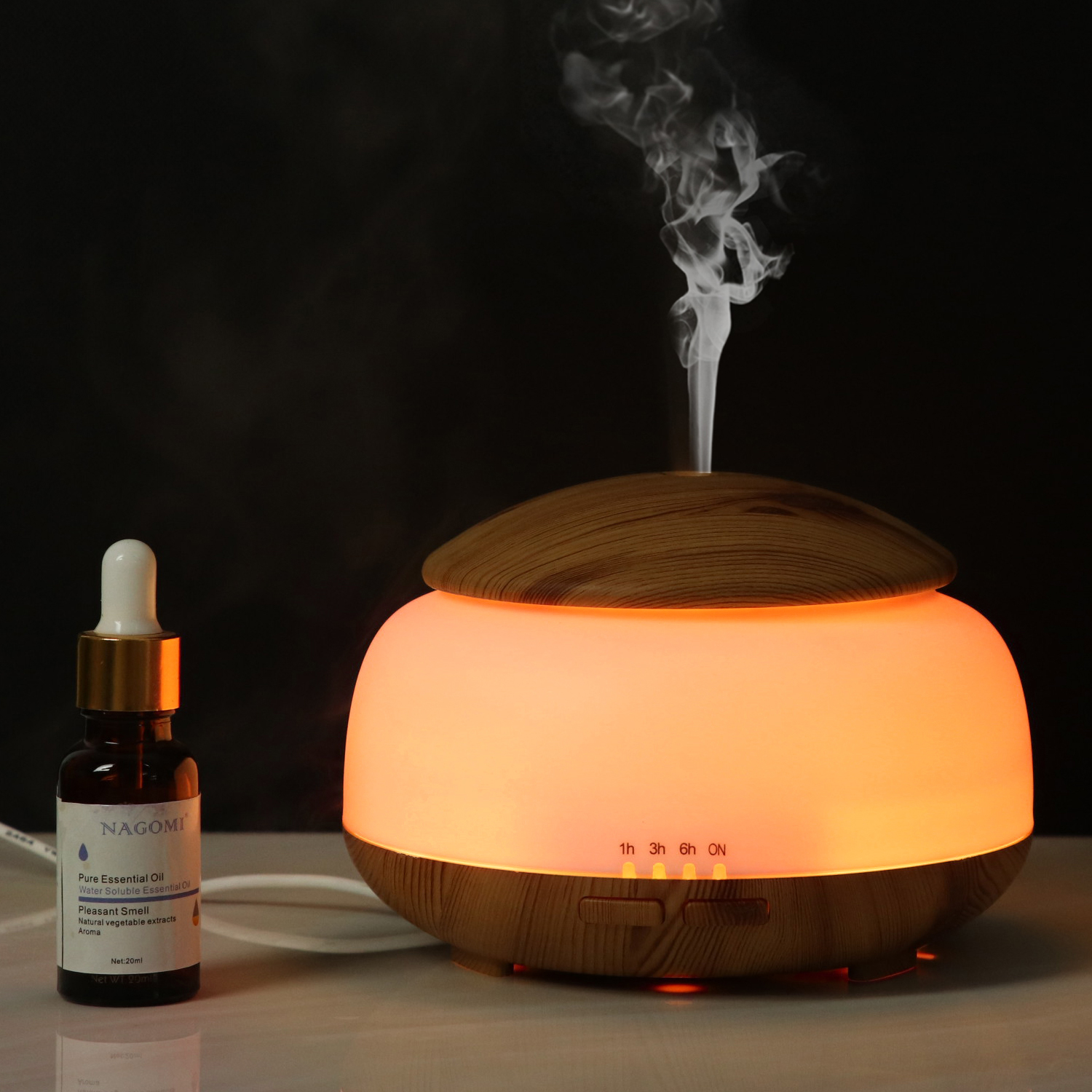 300ml Bedroom Wood Grain Aroma Diffuser with 7 Color Changing Waterless Auto-off Function