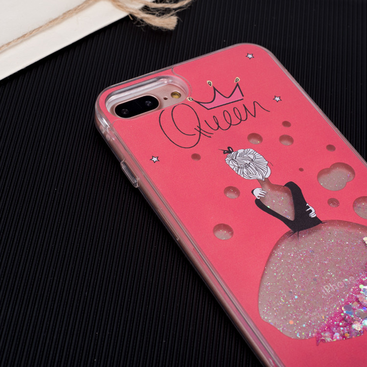 Custom Girls Queen Plastic Red Liquid Case For iPhone 8 Mobile Phone Accessories Wholesale Quicksand Case