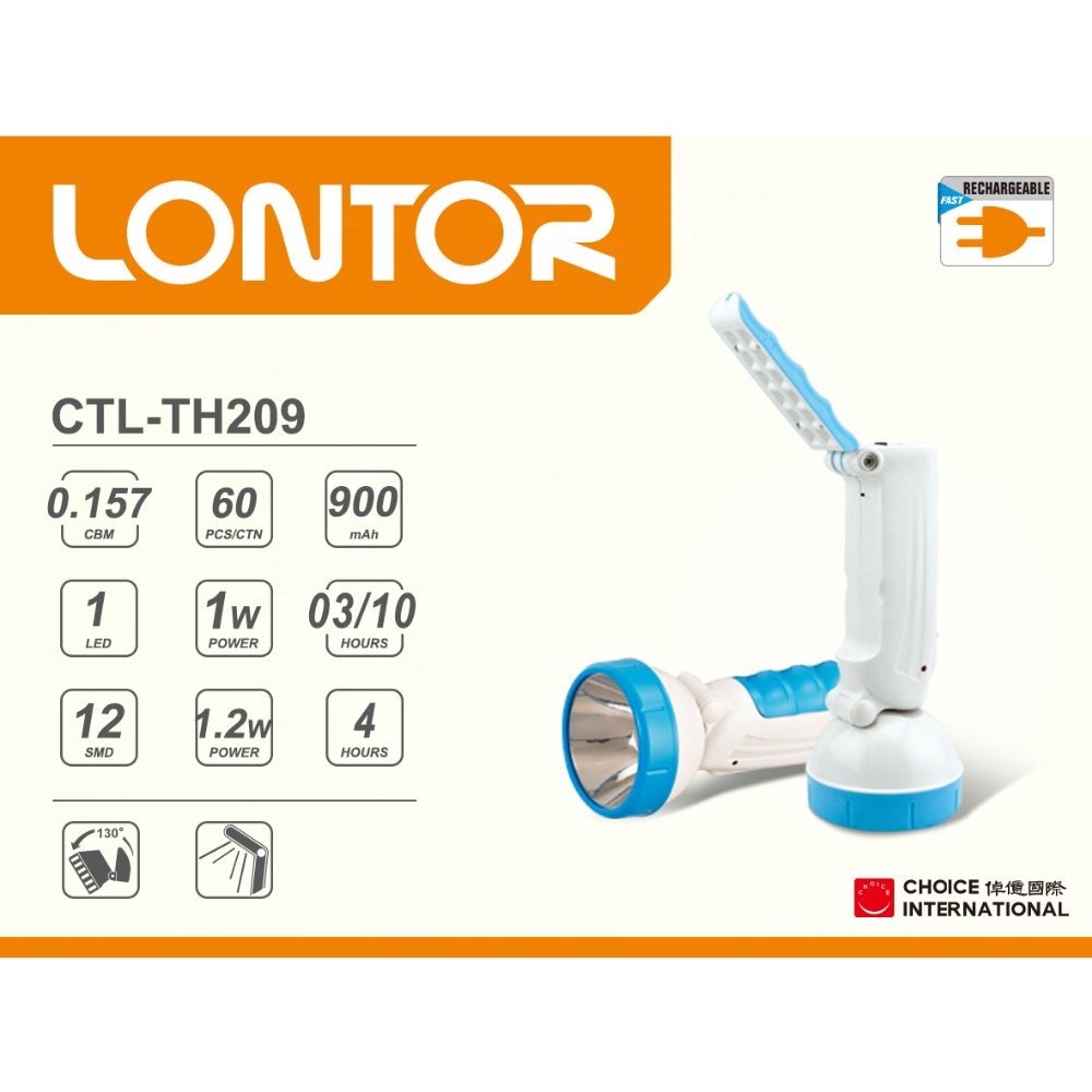 LONTOR side light rechargeable led torch flashlight         CTL-TH209