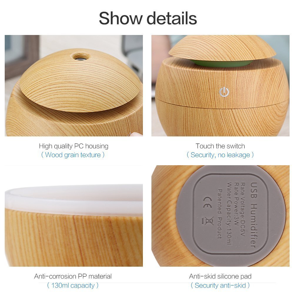 400ml Aromatherapy Essential Oil Diffuser, Ultrasonic Cool Mist Humidifier with Wood Grain Design, 4 Timer Settings