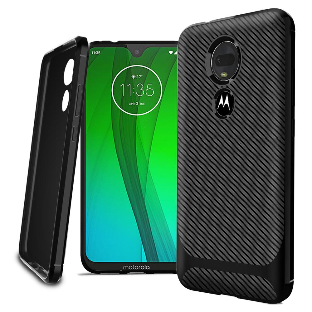 Carbon Fiber Silicon Back Cover For Motorola Moto G7 Plus Phone Case