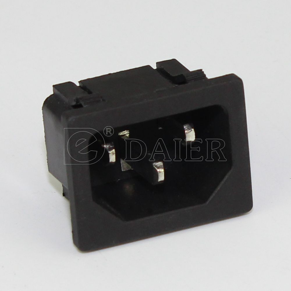 Black 10A 250VAC IEC 320 C14 Male 3P Sanp on Type Power Cord Receptacle