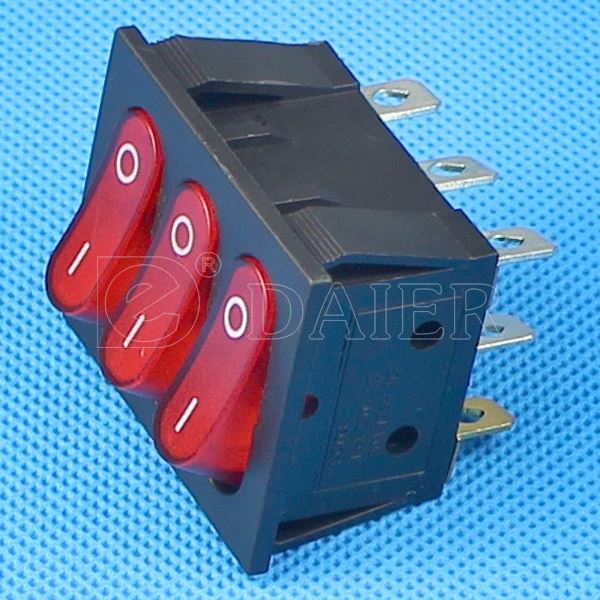 9PIN ON OFF Three Pole 220 Volt Rocker Switch With Solder Terminal