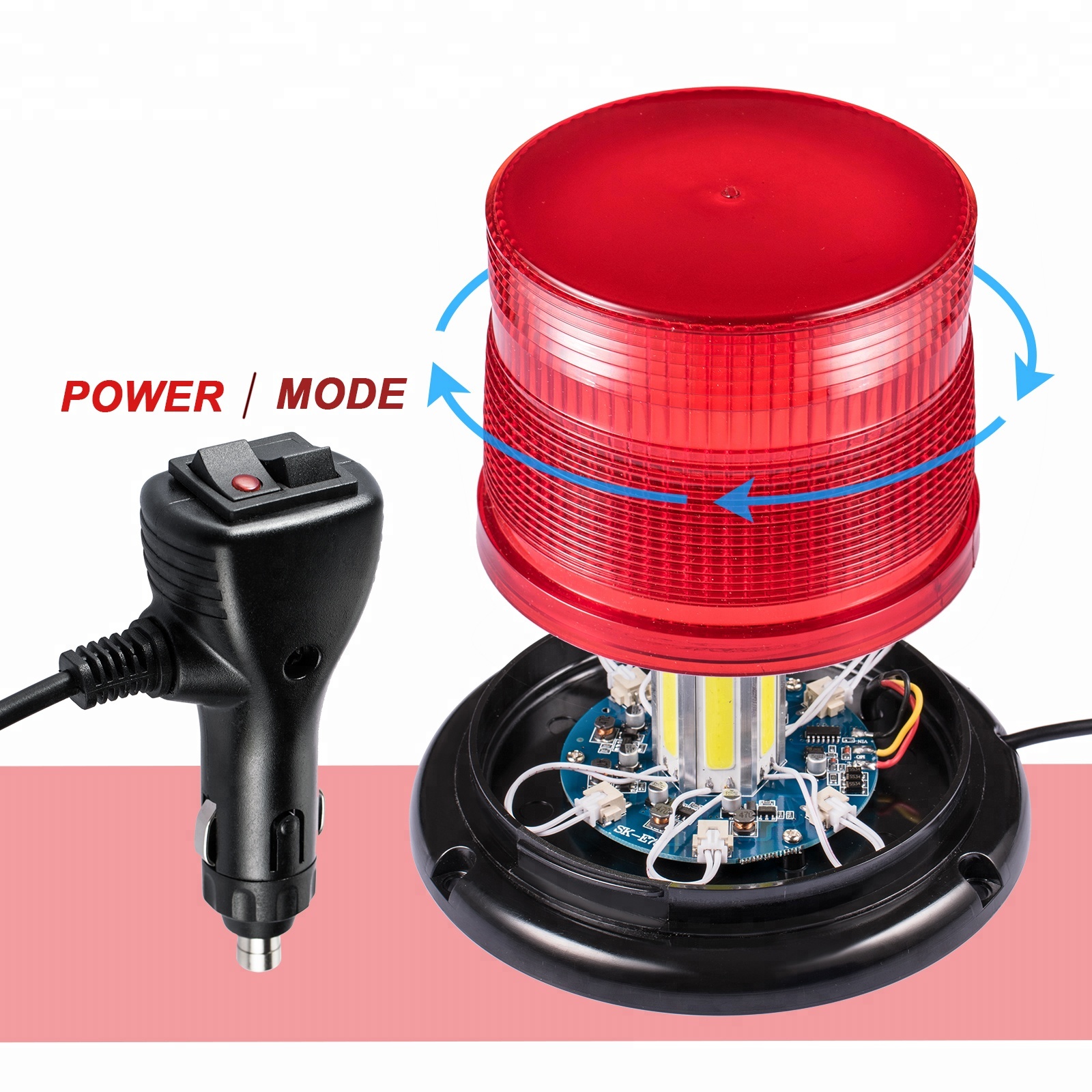 DC 12V-24V 60W Red COB Beacon Light with Lighter Plug for School Bus