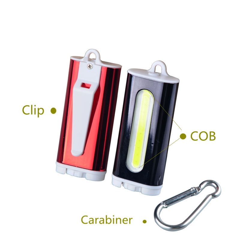 Wholesale Aluminum Carabiner Keychain Flashlight AAA Battery 3 Modes COB Keychain Light For PVC Promotional Gift