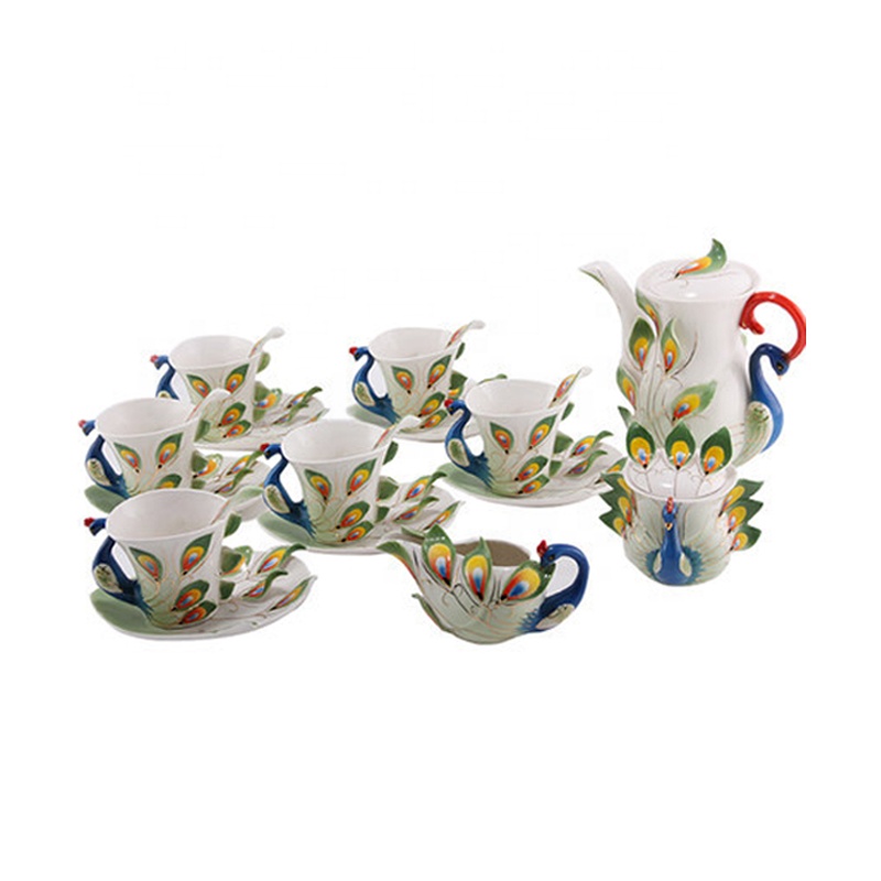 Ceramic teapot Coffee cup Sets, Coffee Tea Set ,Christmas Gift luxurious peacock tea set