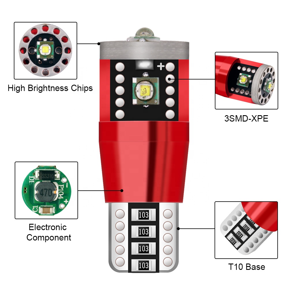 24V T10-3Smd-Xpe Led Cob W5W T10 Socket Lamp Auto Side Wedge Light