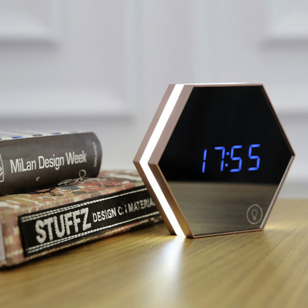 USB Charging Alarm Clock Led Multifunctional Mirror Desk Lamp Mirror Clock Digital Clock Modern Style