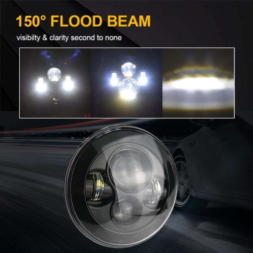 7inch H4 H13 rtb Led Motorcycle Headlight with Halo Angel Eye DRL Lights