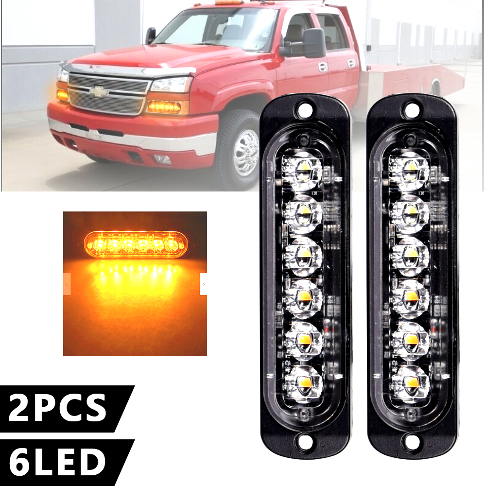 Car 6 led amber flashing light bar 12w car strobe warning lamp