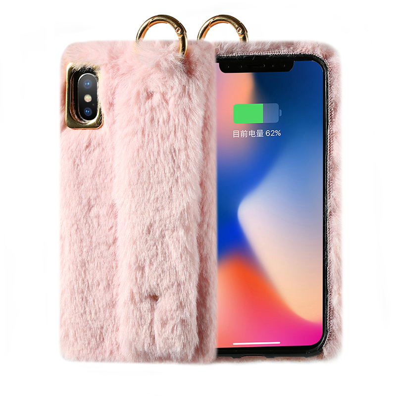 For iPhone 8 Plus Case Furry ,  Sexy Tiger Leopard Fuzzy Fur Phone Case with Wrist Strap for iPhone XR XS Max