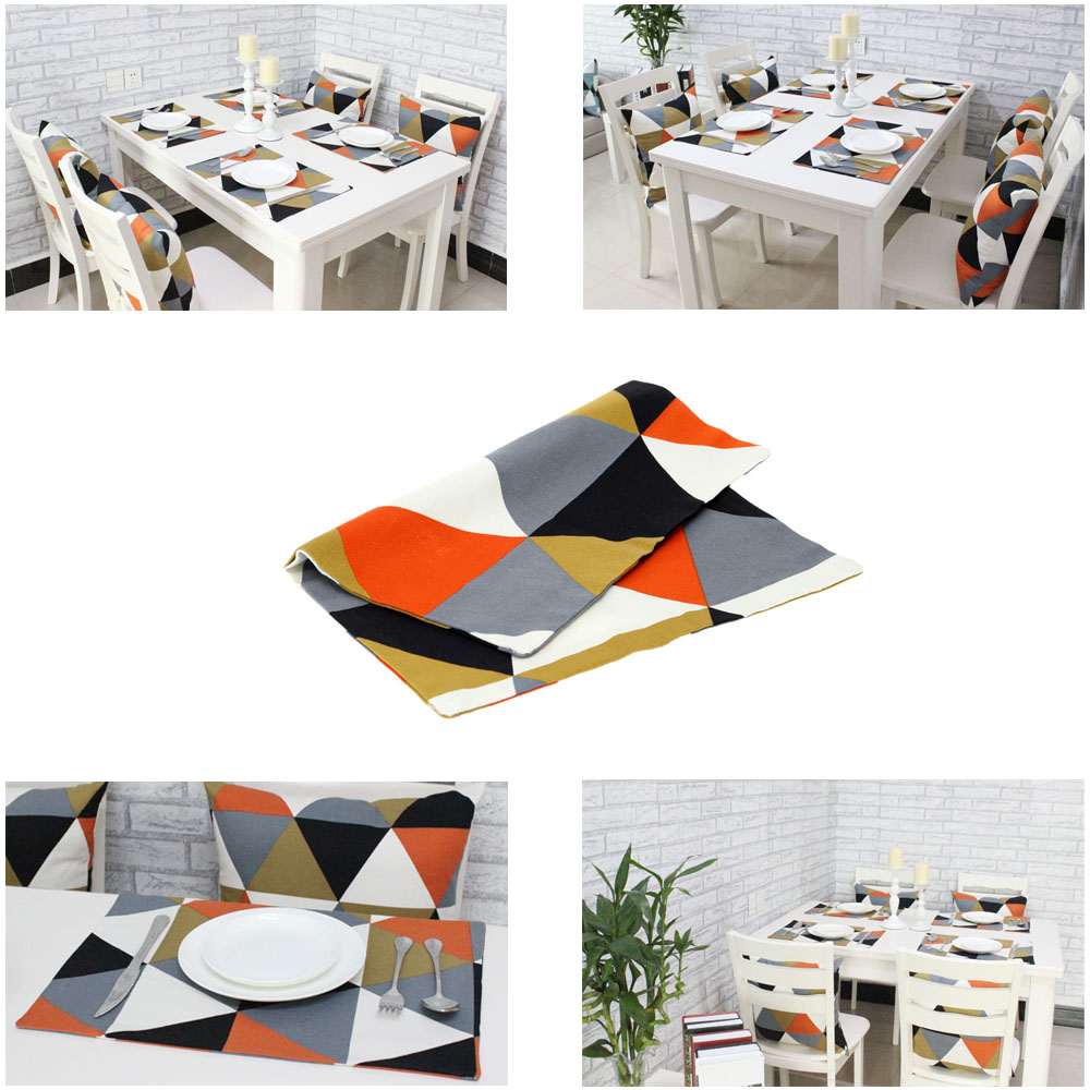 Elegant Modern Geometric Triangle Pattern Table Mat Cotton Slip-resistant Tableware Placemat Dish Bowl Insulation-proof Pad