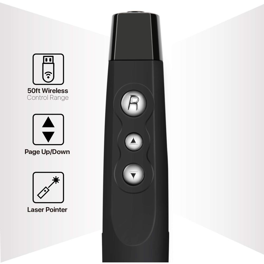 Wireless Presenter with Laser Pointer, Presentation Remote Control PPT Slides Clicker  USB Dongle and Storage Pouch f
