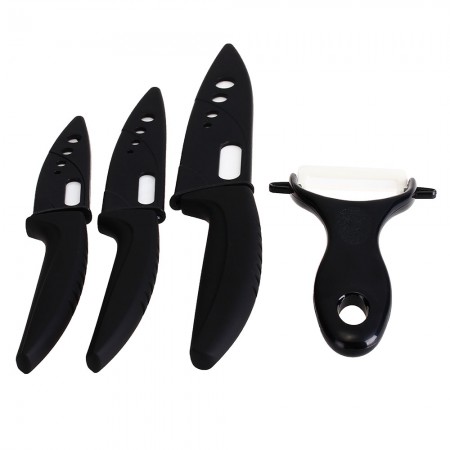Set of 4PCS Kitchen Cutlery Ceramic Chef Utility Fruit Knife Peeler Black