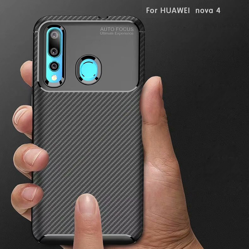 Carbon Fiber 360 Protective phone case For Huawei Nova 4 TPU Silicone back cover case