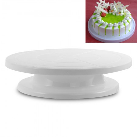 White Plastic Cake Decorating Turntable Rotating Revolving Icing Kitchen Display Stand 28cm