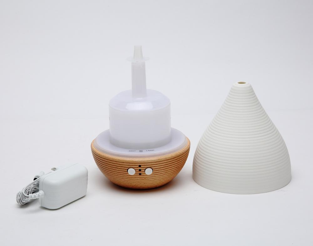 Ceramic and Real Solid Wood Aromatherapy Humidifier,180ml No Beep&2 Mist Modes level Dimmer Night Light Essential Oil diffuser