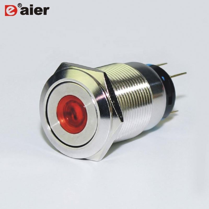 19mm Sliver Housing Red LED Light Cabinet Push Button Door Switch 250V