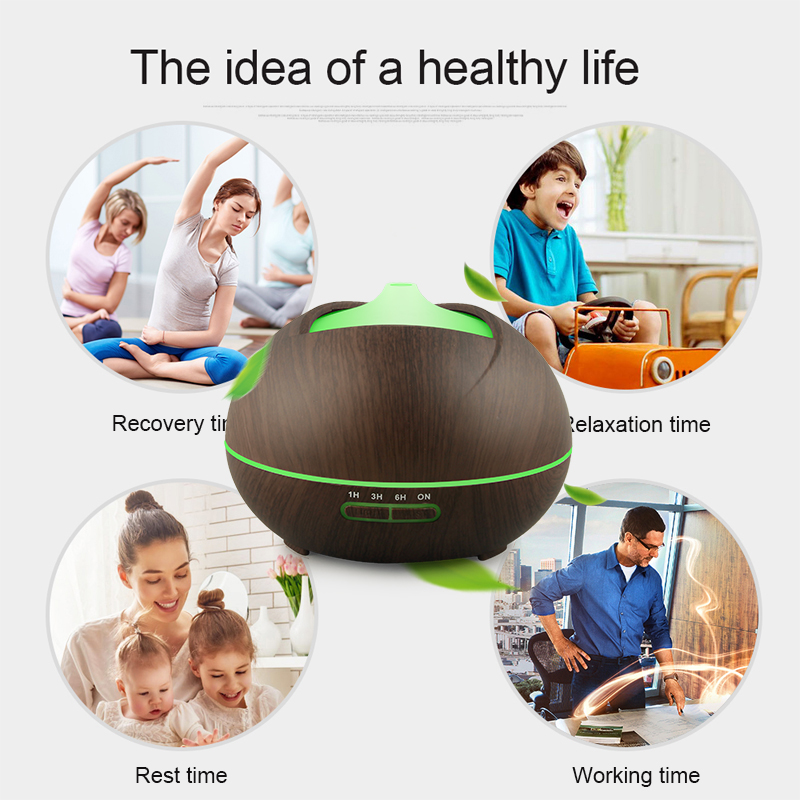 Hidly New Design 300ml Wood Grain Ultrasonic Aroma Diffuser with 7 Color Led Night Light for Household