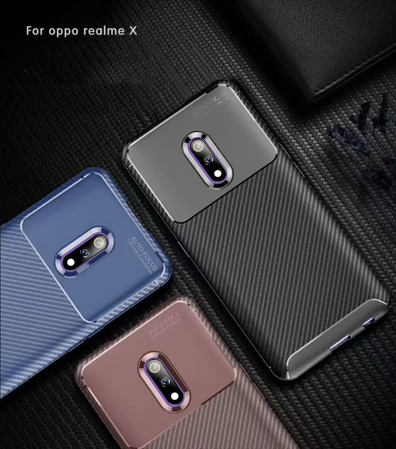 Carbon Fiber 360 Protective phone case For OPPO Realme X TPU Silicone back cover case
