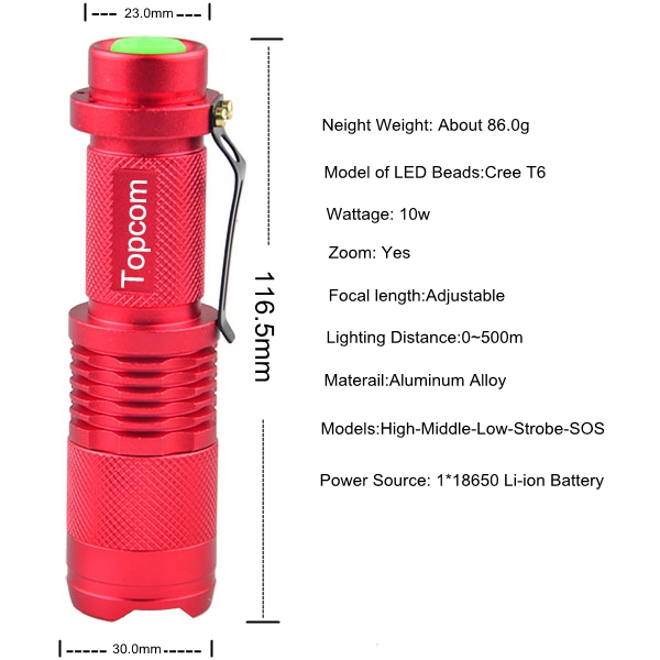 XML T6 LED Zoomable 5 Mode Flashlight Torch Lamp Zoom (Red)