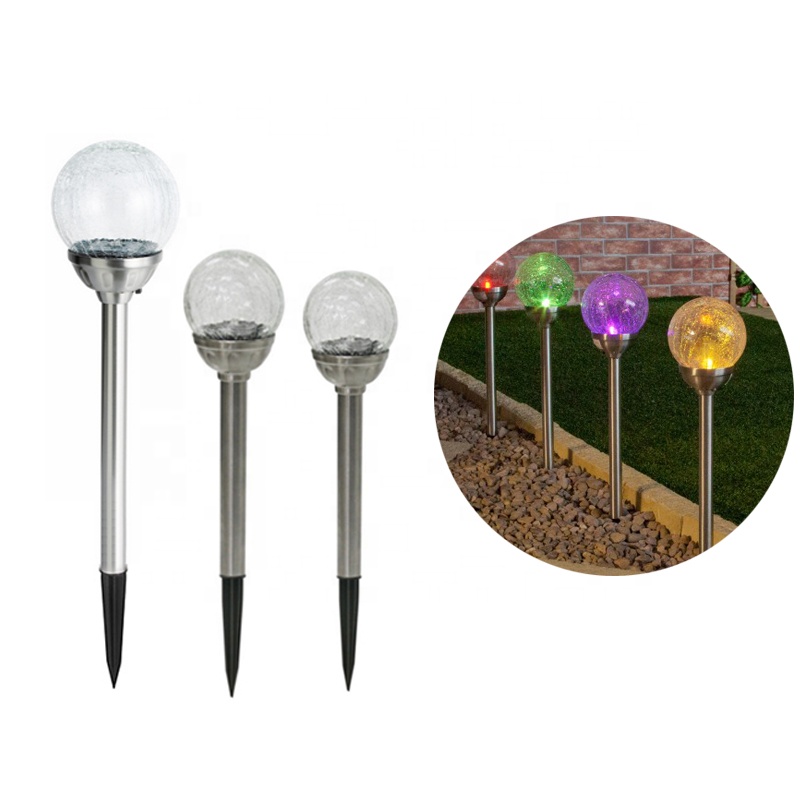 RGB Color Changing Solar Crackle Glass Ball  Garden Patio Yard Flowerbeds solar powered lawn lamp (JL-8521)