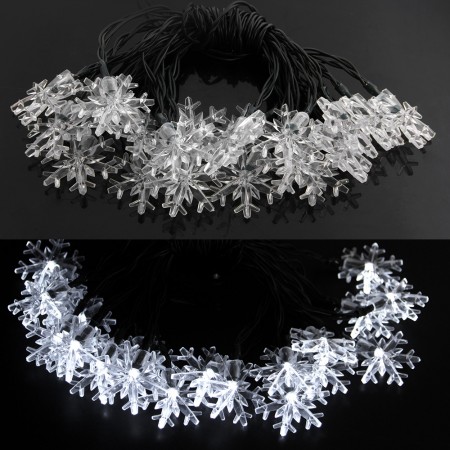 20 LED Solar Snowflake LED String Light mas Party Wedding Outdoor Tree White