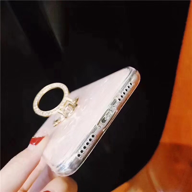 Shell Bling Glitter Silicone Cell Phone Case for iPhone X 8 plus with Diamond Ring Holder