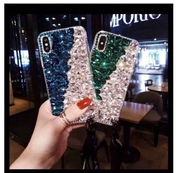 Geometric Crystal Rhinestone Diamond Case Phone Cover for  iPhone X Max Xr 8 plus , for Samsung Galaxy J7 Case Bling