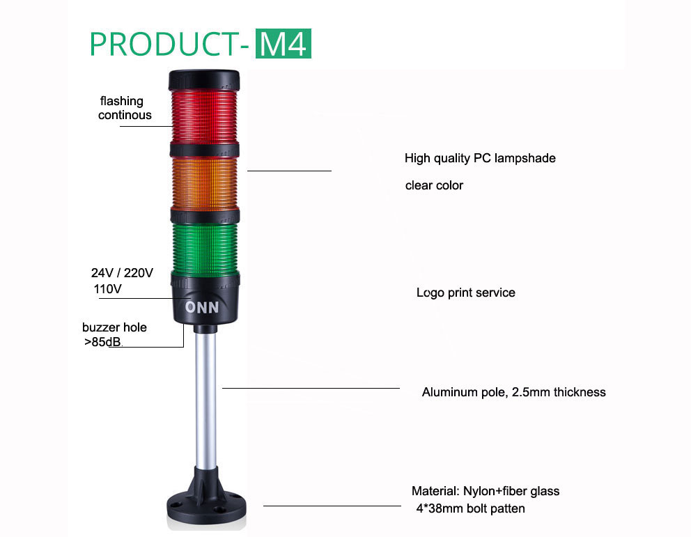 ONN-M4 Industrial Safety Red Green Stack Signal Lamp Tower Alarm Light