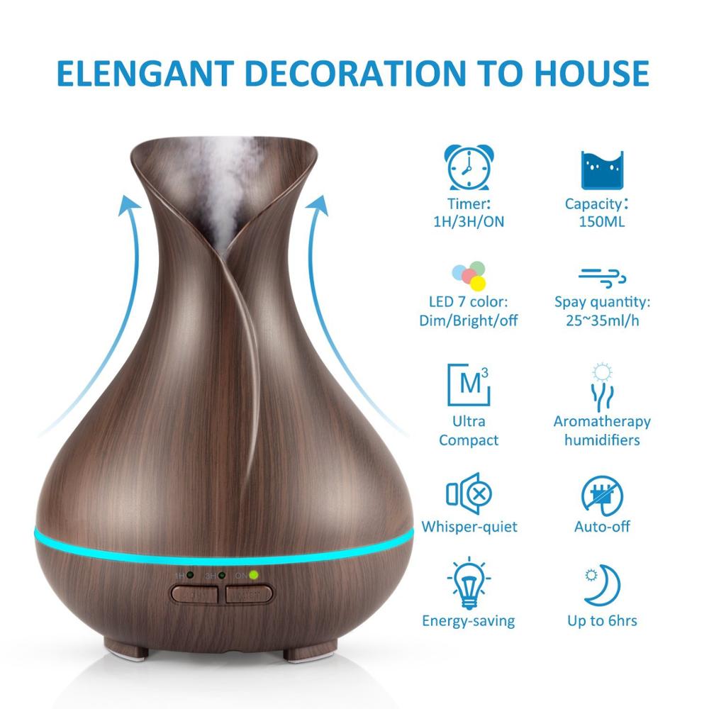 Mini Aroma Essential Oil Wood Grain Humidifier, Essential Oil Diffuser for Christmas, Mini Ultrasonic Aroma Diffuser 400ml