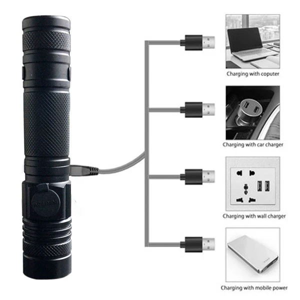 Mini Portable Clip High Power Led Focus Torch With Zoomable Rechargeable