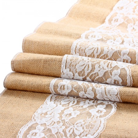 11.5 108 Natural Brown Burlap Lace Hessian Table Runner Party Decoration