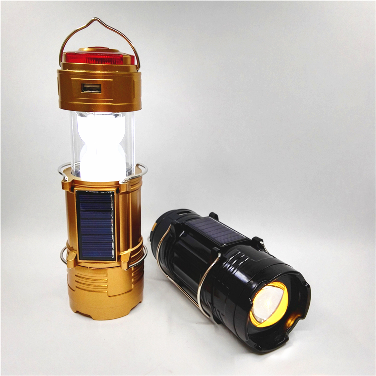 Solar lantern with torch zoomable warmwhite flashlight 6 led strobe flashing light