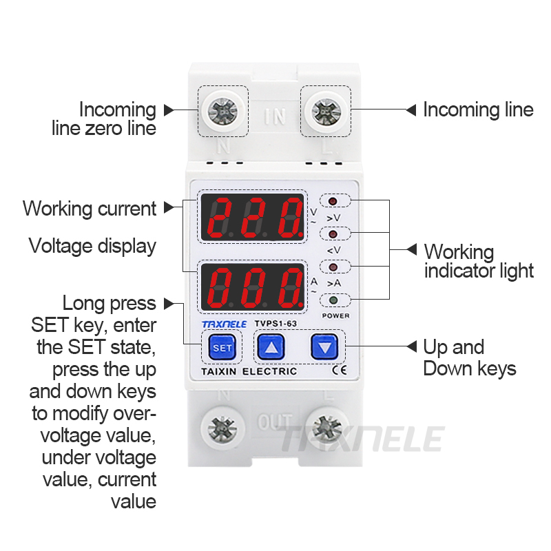 63A 230V Din rail adjustable over under voltage protective device protector relay with over current protection