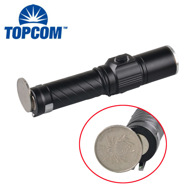 Zoomable LED Magnetic Base Flashlight USB Rechargeable Mini LED Torch