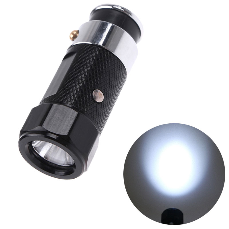 Rechargeable 0.5W Car Cigarette Lighter LED Flashlight Torches Black Aluminium Alloy Taschenlampe Portable Torches Linterna