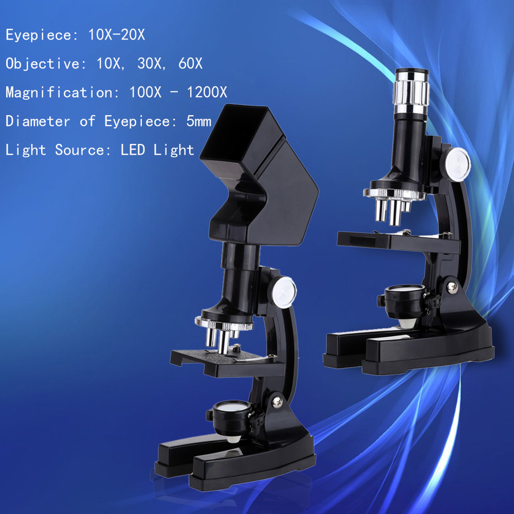 1200X Educational Microscope Kit with Projector LED 10-20X Zoom Eyepiece Students Science and Education Biological Instrument