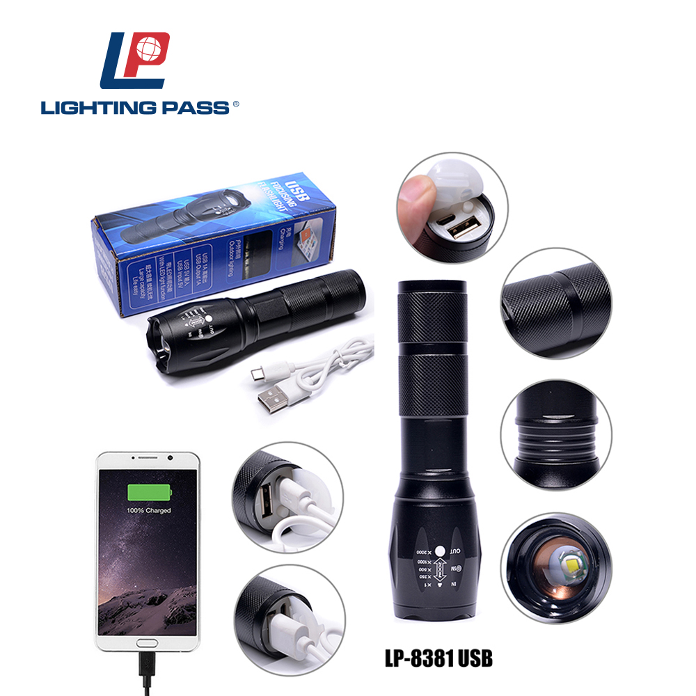 10W T6 LED 260lms Zoomable high power powerbank flashlight