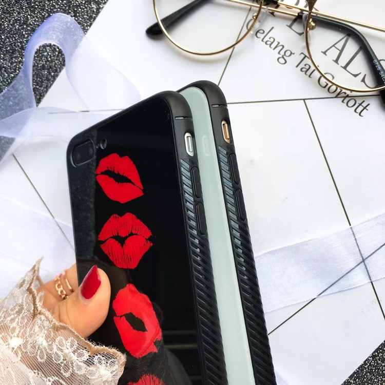 IMD Sexy Red Lips Glass Mobile Phone Case for iPhone X 8 plus 7 6 plus Sweet Kiss