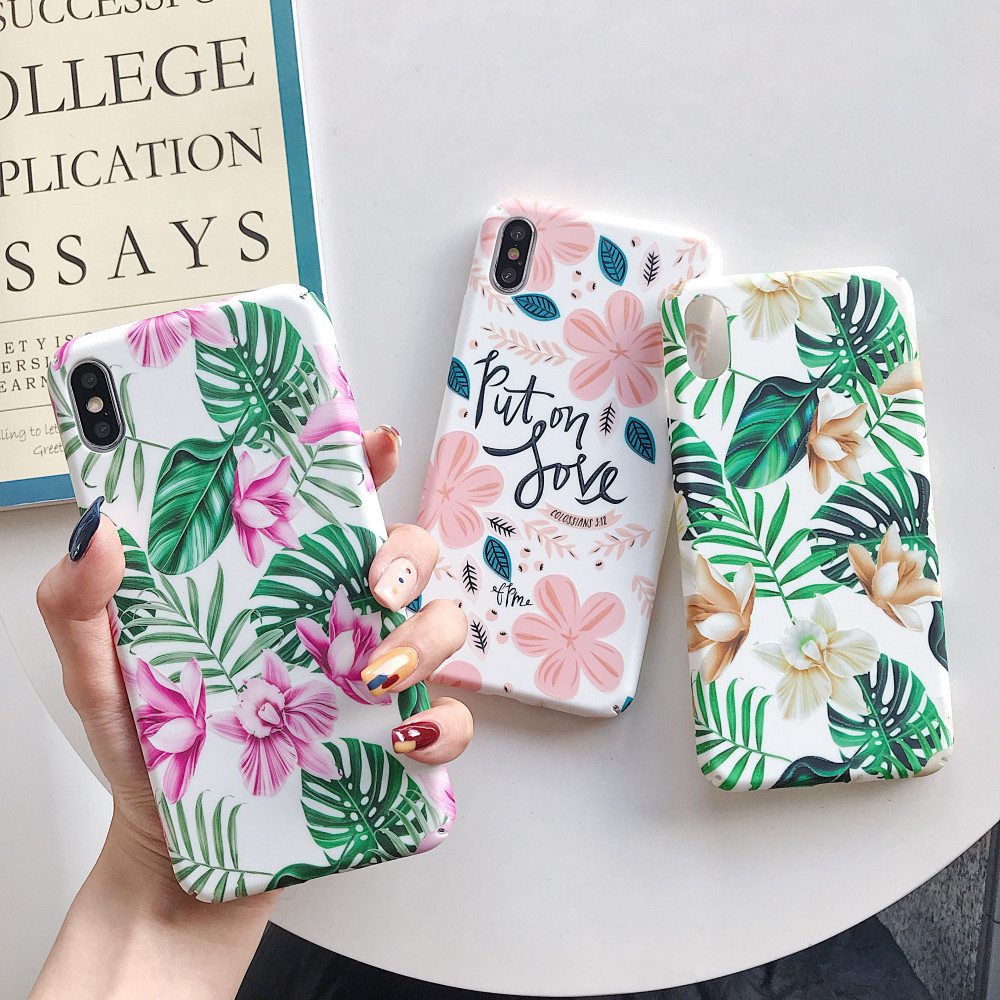 Tropical Leaf Flower Plastic Phone Case Hard Cover for iPhone 11 Xs Max, for iPhone Xr Case Flower