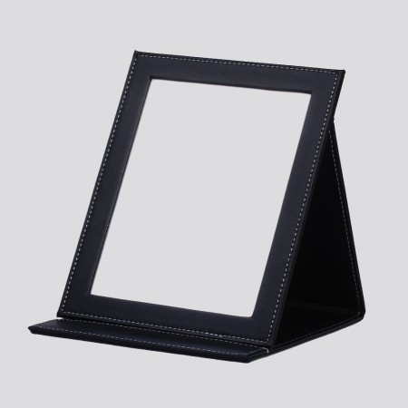 Cosmetic Makeup Beauty Folding Glass Mirror Black Leather Table Top Travel