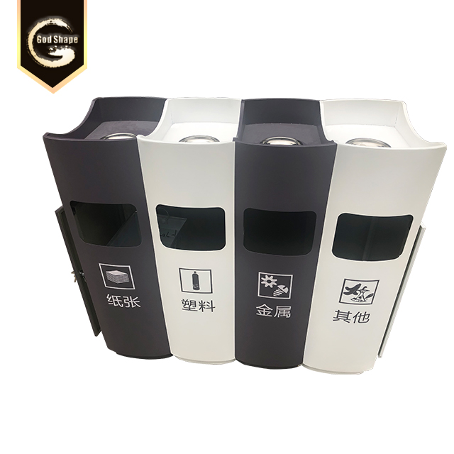 Waterproof and fire resistant trash can outdoor galvanized stainless steel double dustbin segregated waste bin