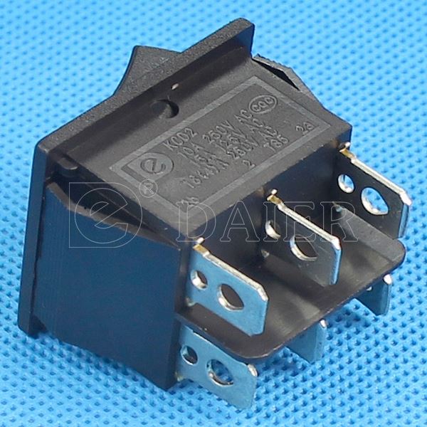 KD2 202 CQC Black ON ON 2 Way DPDT 6PIN Rocker Switch With Solder Terminal