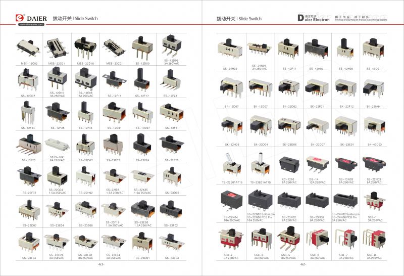 3A 250VAC Single Pole 2 Position 3Pin Slide Switch PCB Mounting