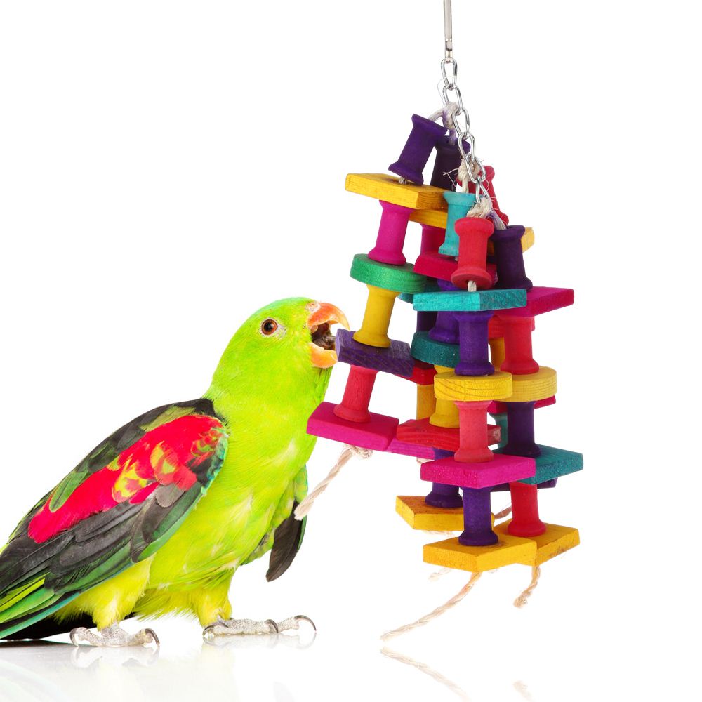 Colorful Parrot Toys Natural Wood Pet Bird Parrot Chew Toys Bird Cage Toys for Conures Parakeet Lovebirds Large Parrots