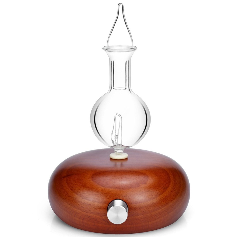 Essential Oil Diffuser For Aromatherapy By HIDLY Aromas Light-colored Wood Base and Glass Reservoir